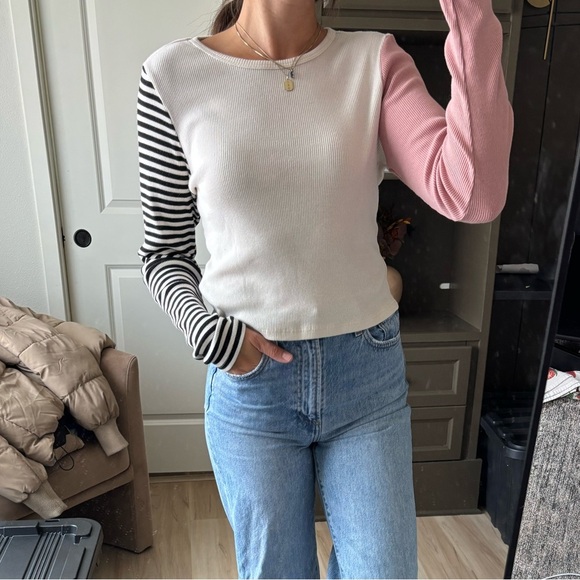 Truly Madly Deeply Pink and Black Striped Stretchy Causal Long Sleeve Tee - Picture 1 of 6